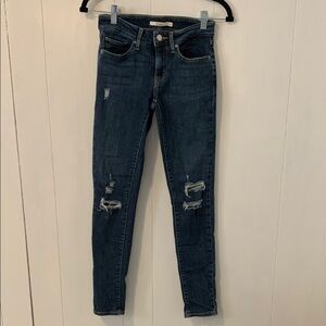 Levi’s 711 Skinny Women's Darkest Wash Blue Distressed Jeans